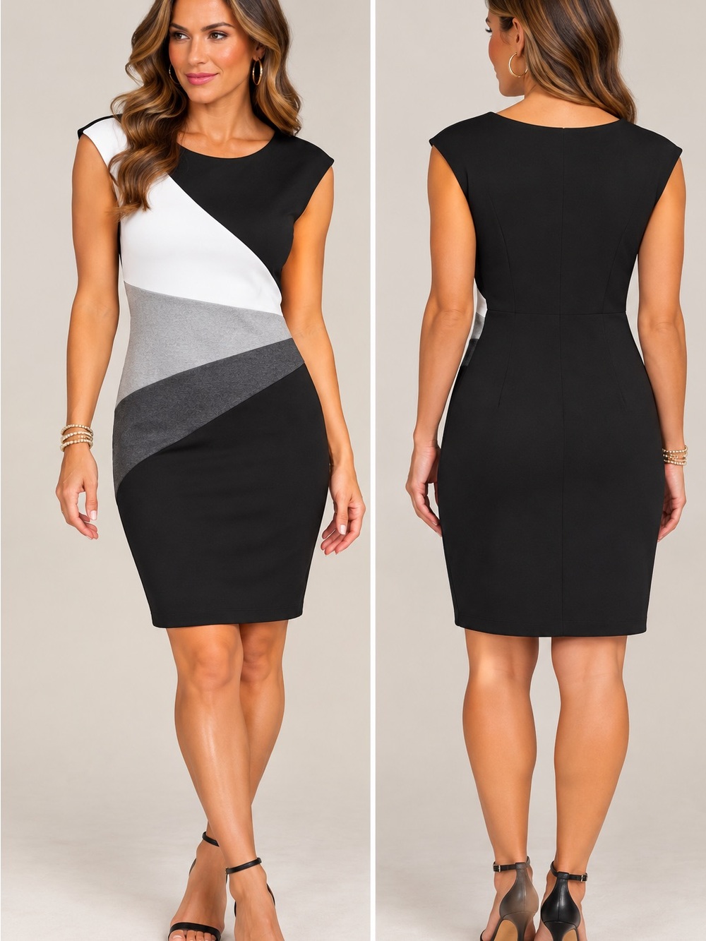 connected apparel Black, White & Gray Colorblock Sheath Dress
